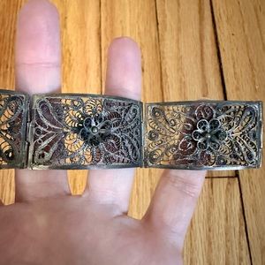 Antique silver filigree link bracelet